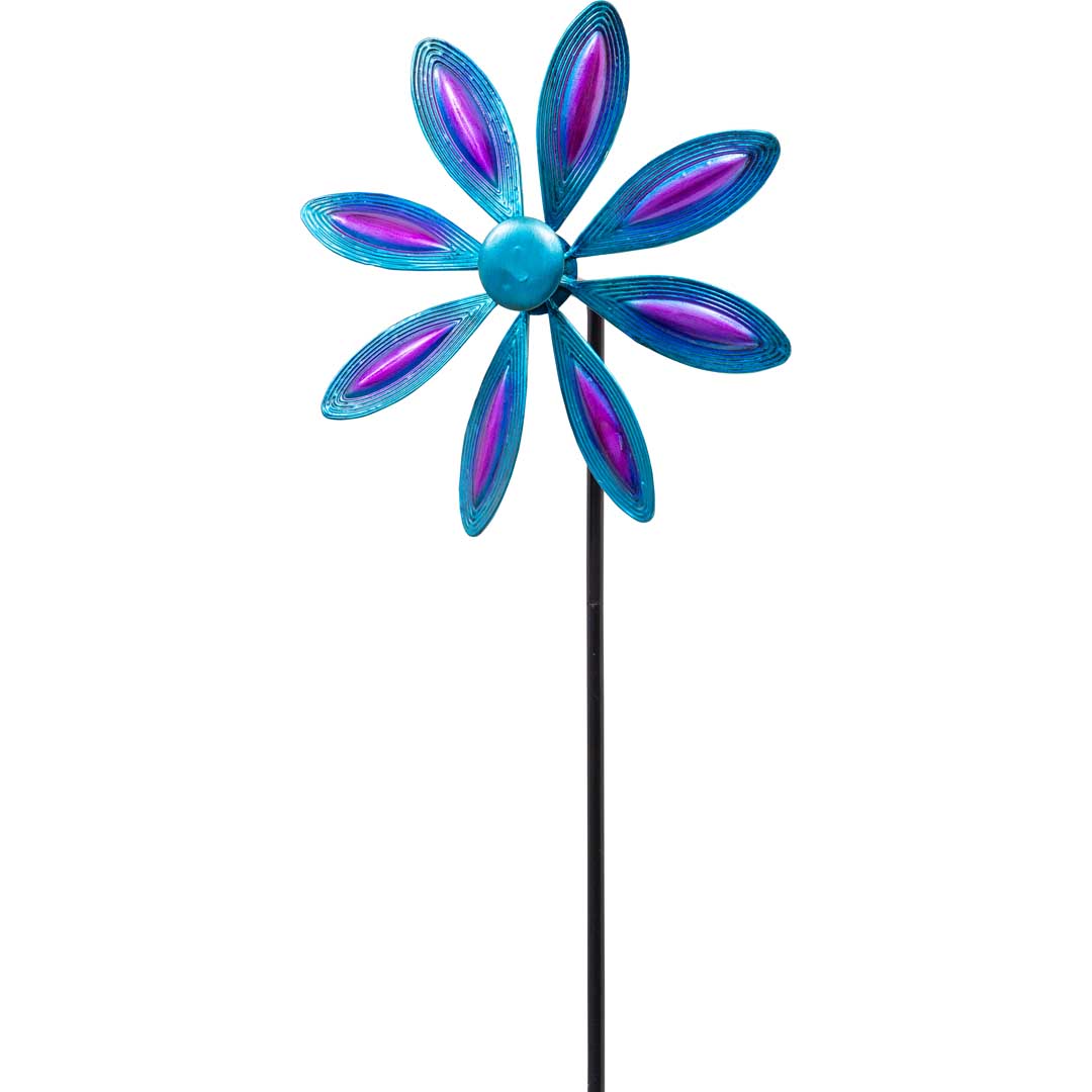 Kinetic Art: Metal Wind Spinner: Single Flower - Purple-Blue