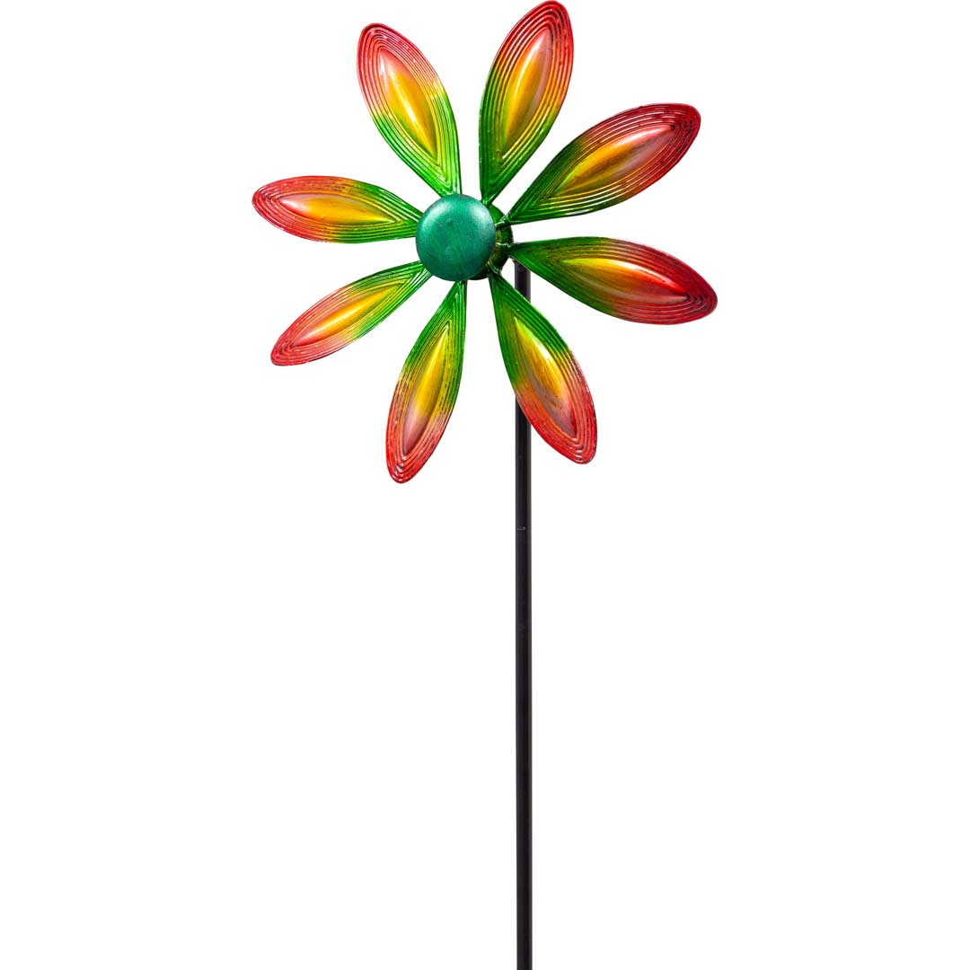 Kinetic Art: Metal Wind Spinner: Single Flower - Multi-Color