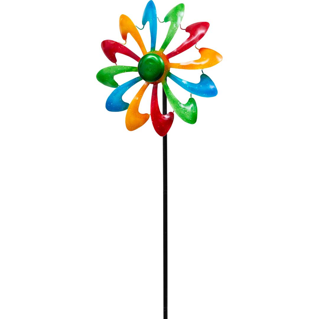 Kinetic Art: Metal Wind Spinner: Single Windmill - Multi-Color