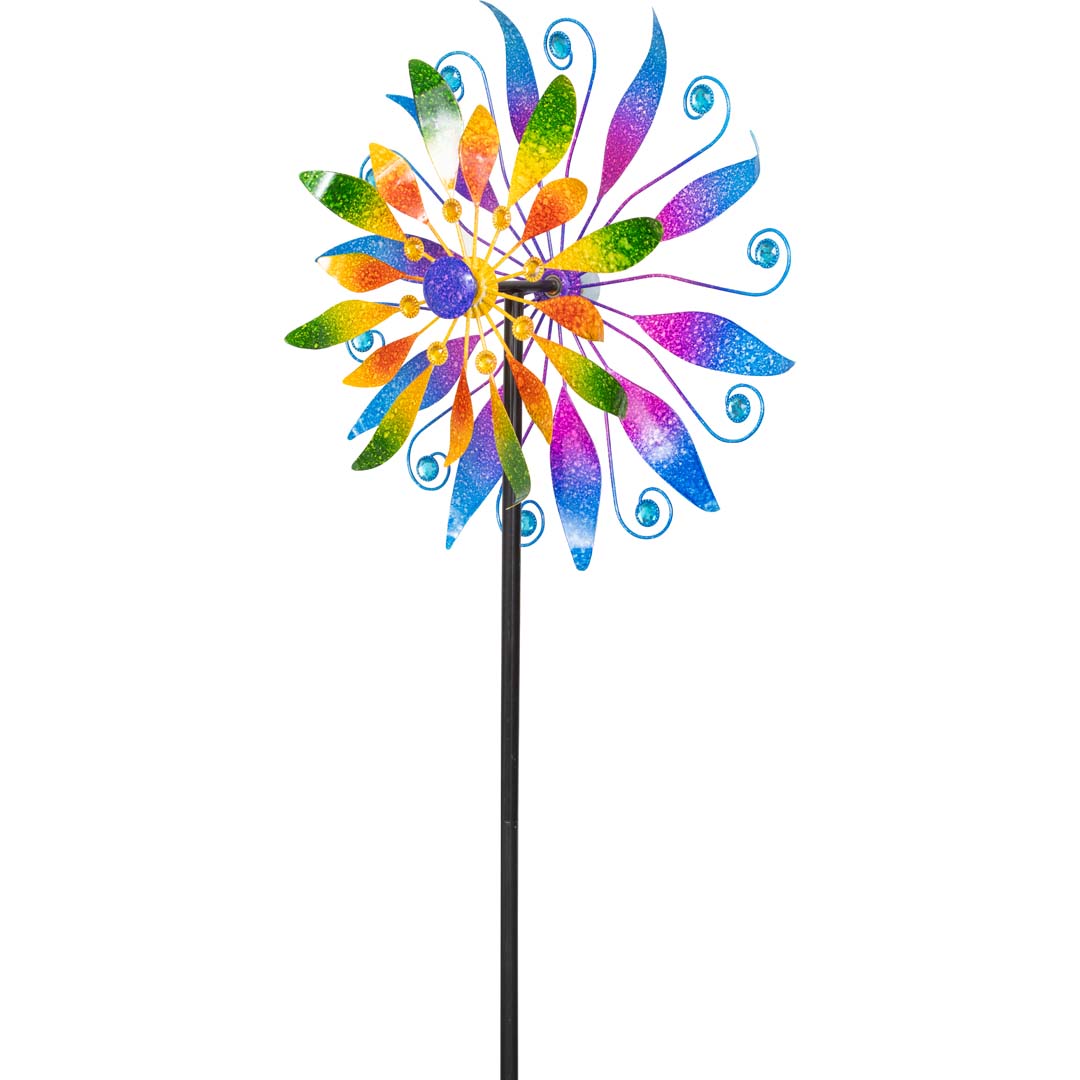 Kinetic Art: Metal Wind Spinner: Floral Spectrum Duett